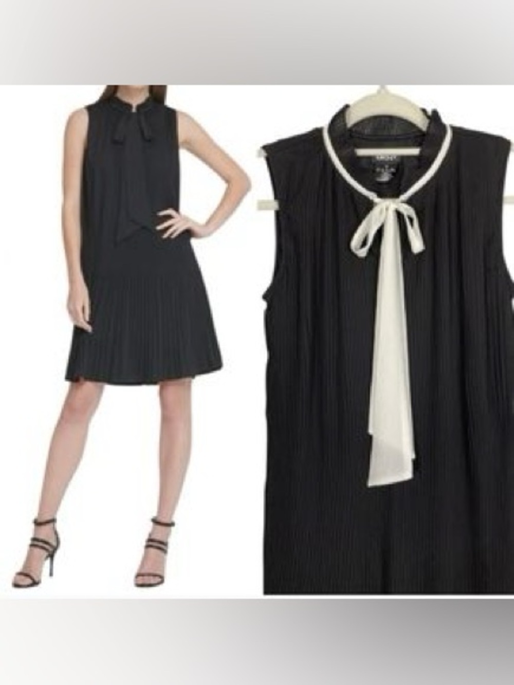 DKNY Black Dress with Cream Bow Neck Tie
